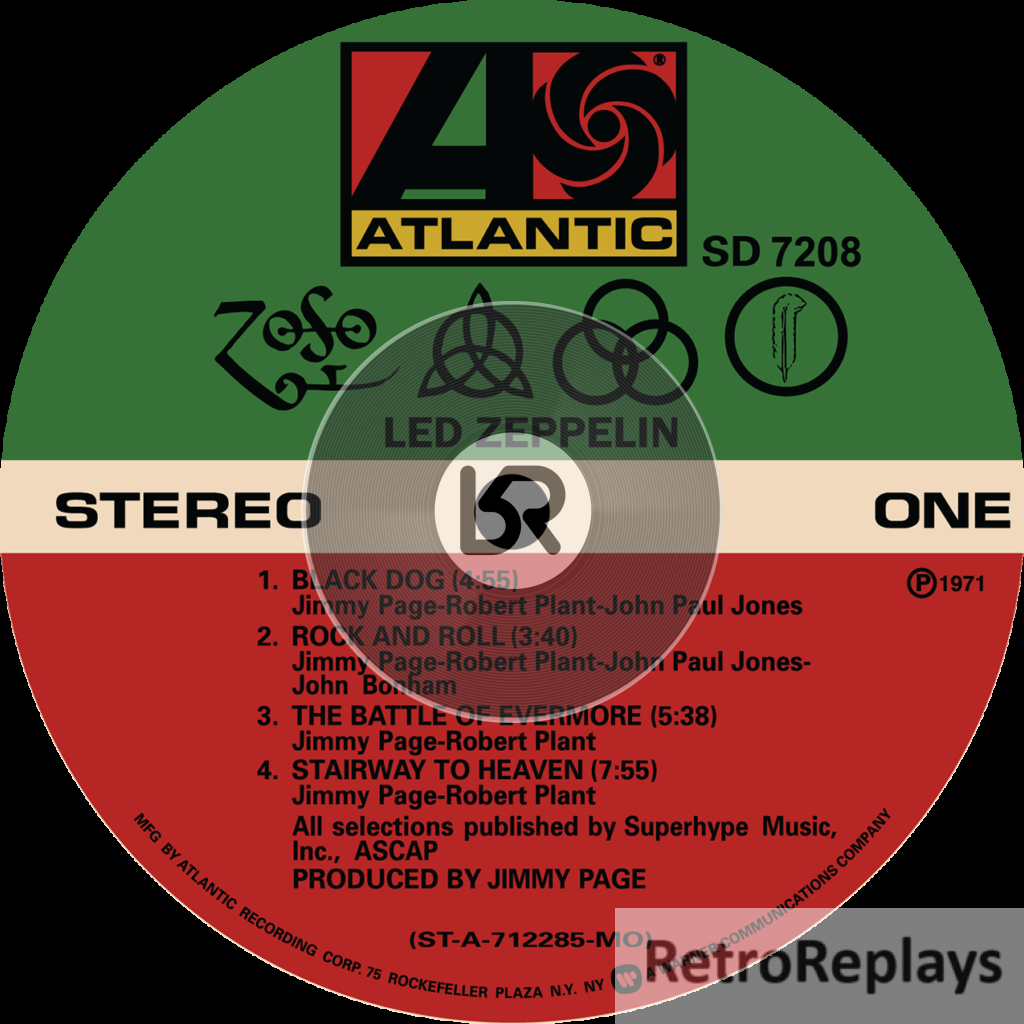 Led Zeppelin IV 'Zoso' LP Label Sticker RetroReplays